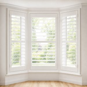 Bay window shutter set across three angled sections